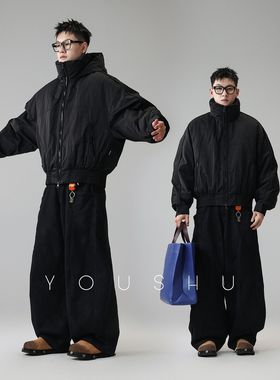 YOUSHU 90白鸭绒可收纳连帽羽绒服冬季男2025新款潮牌宽松外套