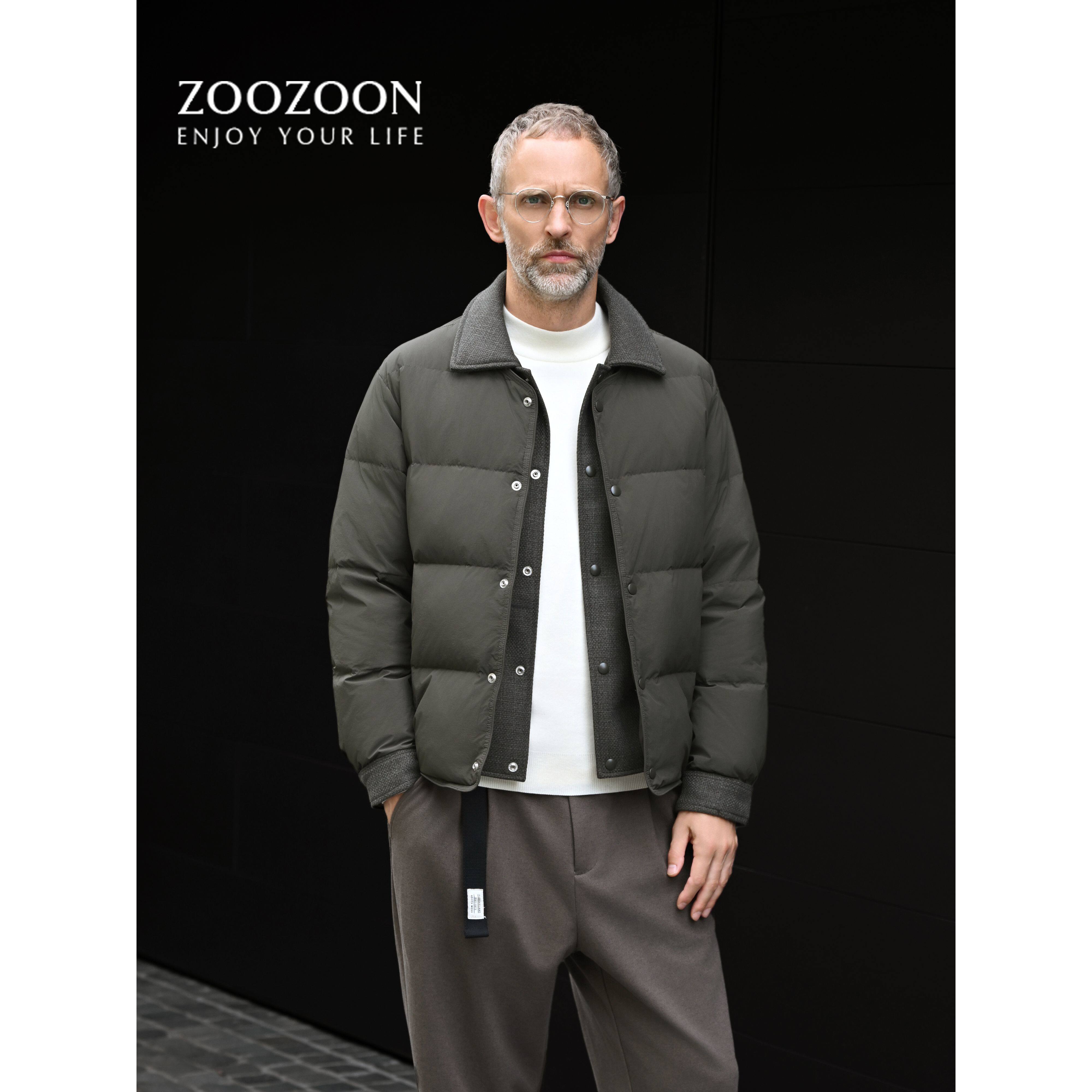 90绒新款时尚简约宽松冬季假两件拼接翻领外套男款加厚羽绒服