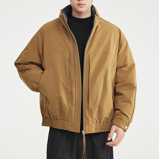 Paris老钱风复古蓬松90鸭绒格纹立领羽绒服男士冬季新款保暖外套