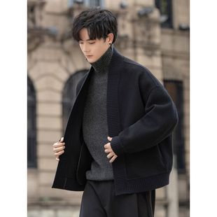 男士2025秋冬季新款羊毛呢大衣短款双面绒外套新中式道袍开衫加厚