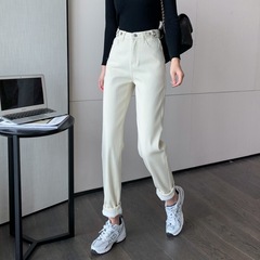 Real shot real price Plush jeans women's loose straight tube 2020 new high waisted and skinny Harlem daddy radish pants