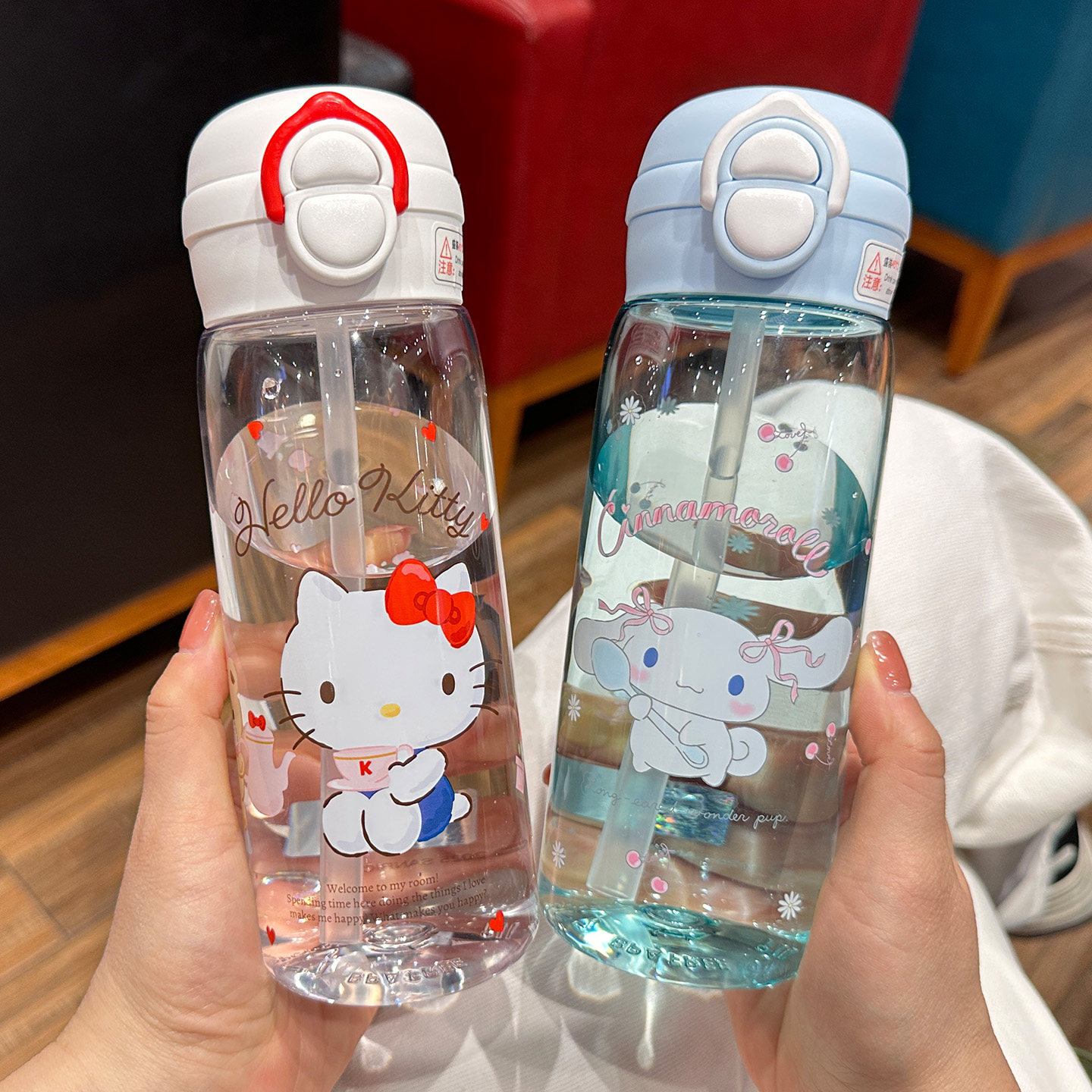 三丽鸥水杯儿童上学专用库洛米吸管杯子女学生kitty猫双饮杯夏季