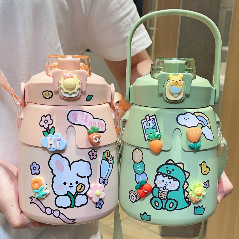 网红大肚保温杯1000ml可爱大容量水杯316高颜值便携吸管水壶学生