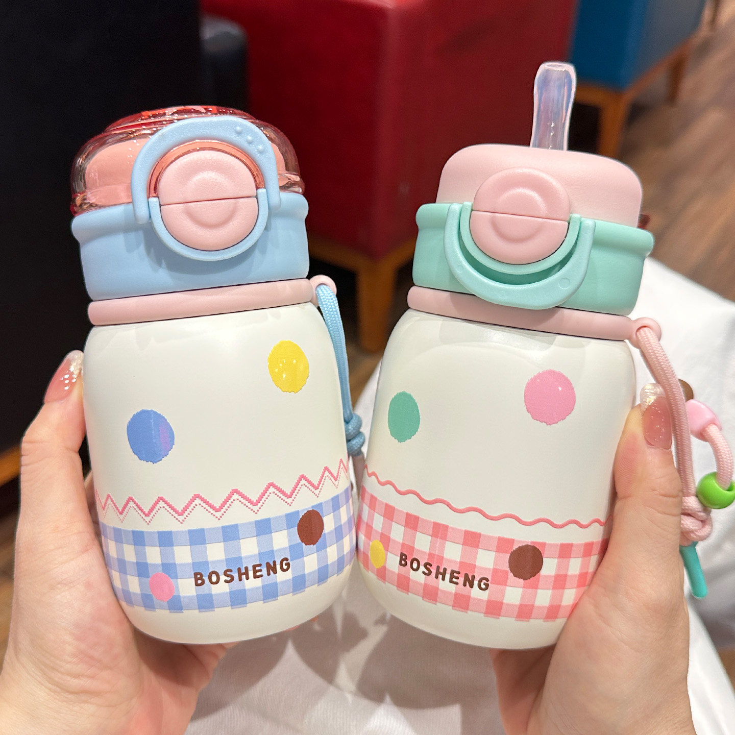 儿童保温杯316不锈钢幼儿园小学生吸管水杯可爱弹盖便携双饮杯子