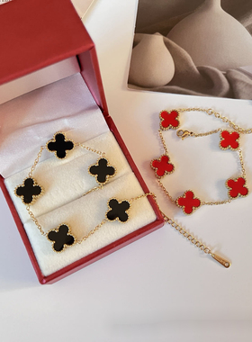 四叶草手链双面不掉色网红新款黑色ins韩版高版本热卖爆款女饰品