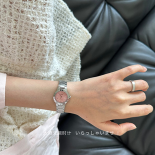 日本卡西欧Casio碎碎冰网红手表钢带小圆表女 数字/粉蓝简约气质