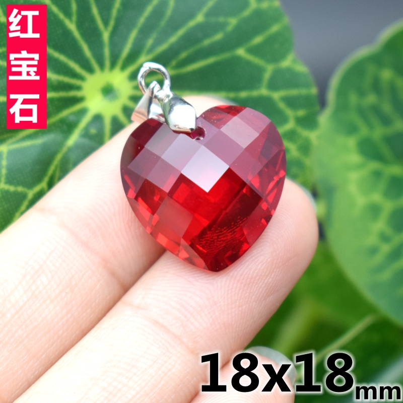 心形红宝石吊坠女款鸽血红爱心项链坠子正红色桃心挂件挂坠子