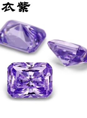 DIY长方形浅紫色锆石裸石彩色合成宝石尖底钻CZ仿钻戒指裸钻耳钉