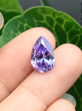 浅紫色宝石裸石水滴形戒面diy变蓝锆石裸钻梨形首饰戒指镶嵌主石