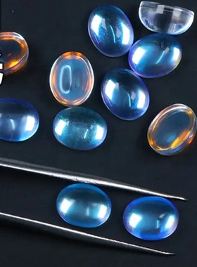 白色月光石椭圆形平底蛋面宝石蛋形蓝色AB彩水晶裸钻石美甲钻diy