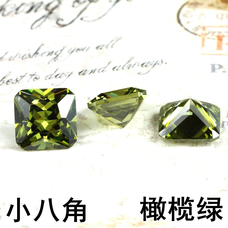 小八角橄榄绿锆石裸石正方形草绿色戒面方钻diy耳钉戒指吊坠裸钻