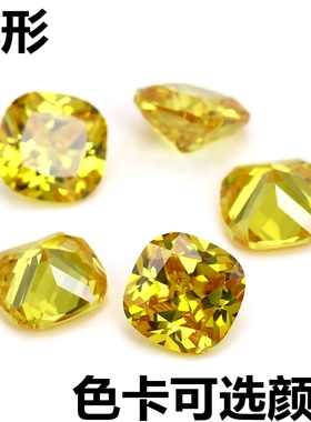 肥正方形金黄色锆石人造裸钻石枕形戒面水晶仿钻宝石美甲戒指DIY