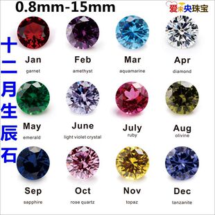 十二月生辰石生日石圆形彩钻红宝石祖母绿蓝宝石水晶石美甲裸钻石