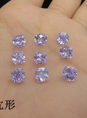 紫色枕形宝石戒面裸石肥正方龟面锆石裸钻diy耳环吊坠未镶嵌彩钻