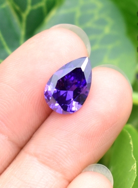 紫色水滴形宝石耳钉吊坠耳环戒指主石配石紫蓝色梨形锆石裸石diy