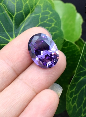 椭圆形紫色宝石戒面裸石蛋形紫红色锆石裸钻diy饰品戒指吊坠配石