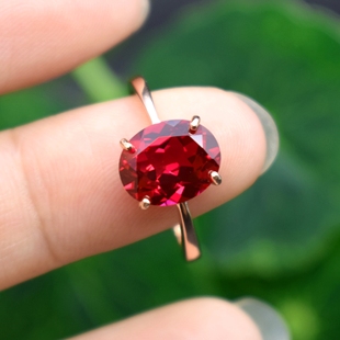 缅甸色红宝石戒指女款925纯银戒24K白金钻戒女指环日韩时尚潮人