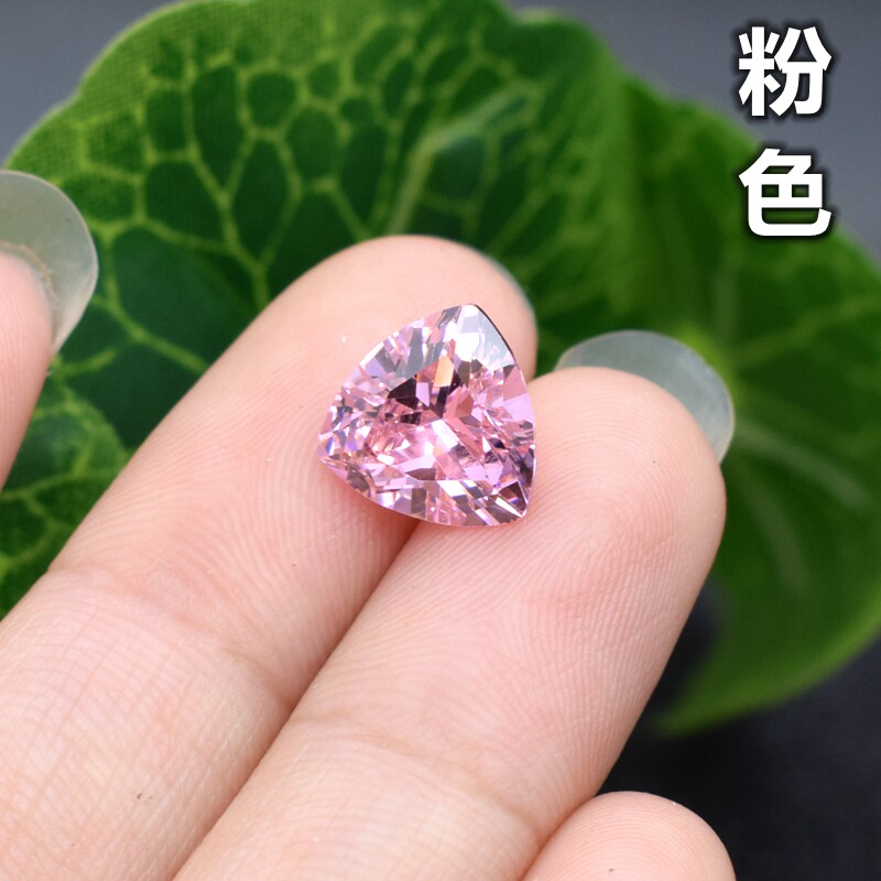 粉红色肥三角形宝石戒面裸石耳钉粉钻配石三角钻锆石戒指主石diy