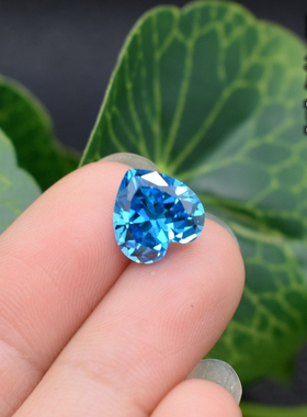 5A级心形海蓝宝蓝宝石戒指蓝色戒面主石耳钉吊坠配石托帕石裸石