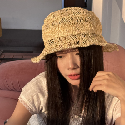 MUSTKOO/玛诗杜草编渔夫帽轻薄镂空遮阳透气编织水桶帽子MH-7064