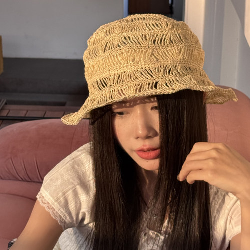 MUSTKOO/玛诗杜草编渔夫帽轻薄镂空遮阳透气编织水桶帽子MH-7064