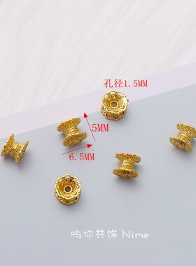 18K包金保色哑金5.5*6.5mm双面镂空蕾丝花托隔珠手工diy饰品配件