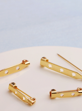 铜镀真金保色胸针diy配件安全旋转式带孔别针手工胸花扣针材料
