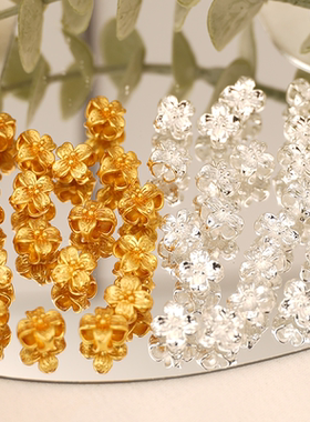 18K镀金保色双面通孔四叶花吊坠隔珠diy手工散珠手链项链饰品配件