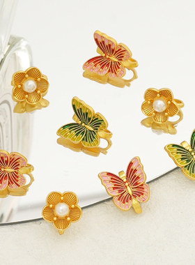 古法包金保色哑金滴油蝴蝶花扣吊坠项链链接扣diy珍珠扣头饰品扣