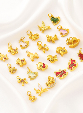 古法金配件摇摇木马吊坠珐琅彩马到成功项链手链diy饰品卡通配件