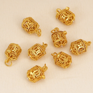 18K哑金保色梵文六字箴言可打开嘎乌盒魔盒香囊盒吊坠diy吊饰配件