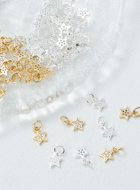 铜镀14K金保色镶锆石星星吊坠diy手工手链项链耳饰品配件材料