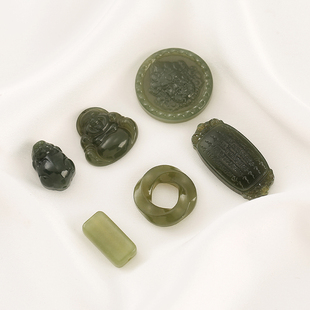 天然和田玉佛公五条经手牌乌斯环貔貅隔珠方珠吊坠diy饰品配件