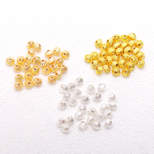 18K铜镀保色隔珠飞碟扁珠南瓜条纹珠手链项链diy手工自制饰品配件