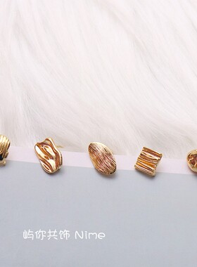 14K包金方块贝壳滑板椭圆耳钉手工diy耳饰配件桃心带吊环耳针饰品