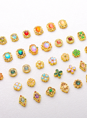 18K包金保色哑金镶锆石月光猫眼圆形隔珠扁珠diy手链项链饰品配件