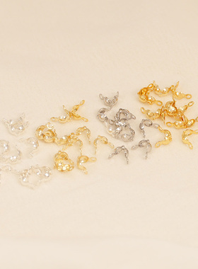 14K包金保色包扣豆仔扣双耳双边扣收尾贝壳扣diy手链项链珠链配件