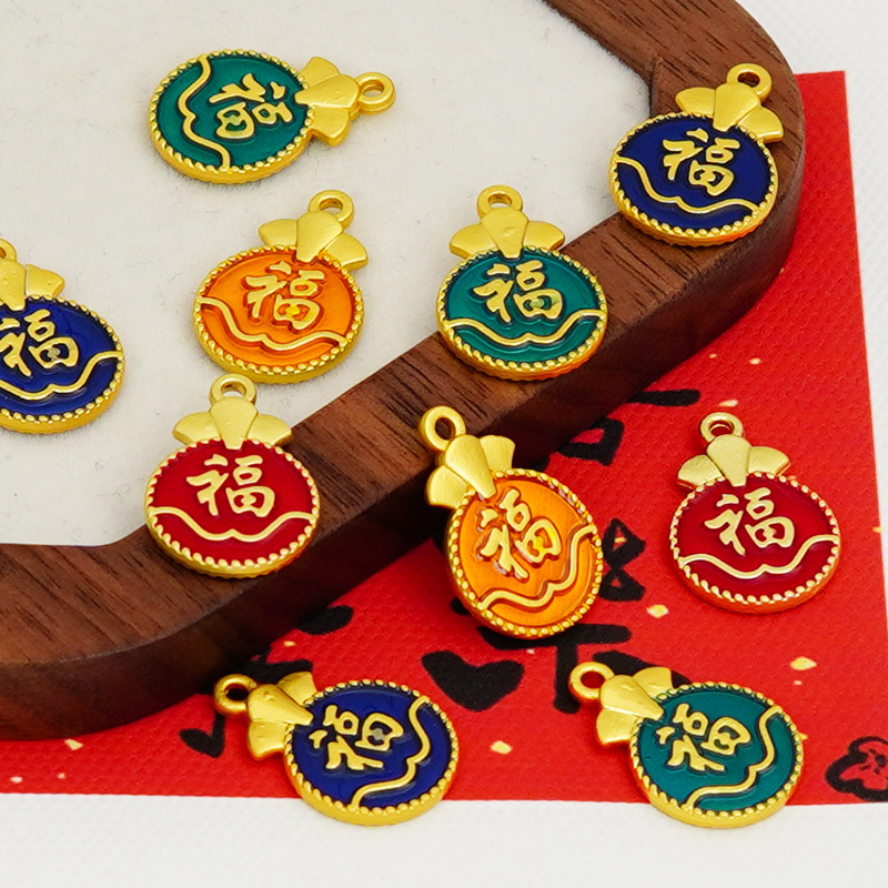 古法金保色滴油福牌小吊坠挂饰diy手工饰品串珠手链项链挂饰材料