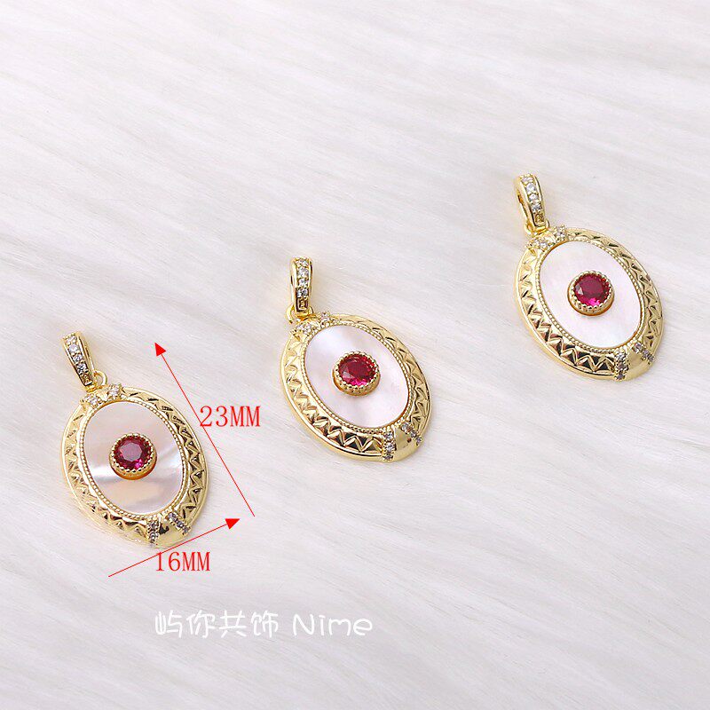 14K包金镀金保色白贝壳锆石眼睛红锆吊坠diy手工项链配饰挂坠材料