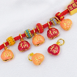 18K銅鍍包金保色滴油福袋錢(qián)袋鈴鐺招財(cái)?shù)鯄媎iy手鏈項(xiàng)鏈飾品配件