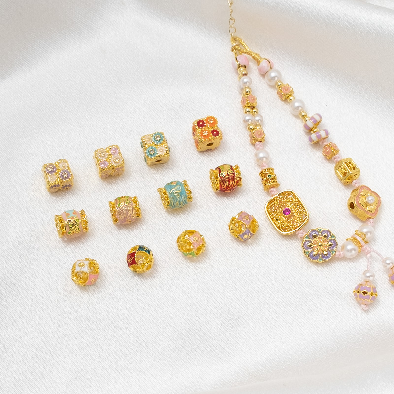 铜镀18K滴油珐琅彩方珠桶珠圆珠