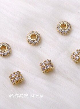 14K包金微镶白锆石车轮珠手工diy转运珠饰品配件自制手串隔珠桶珠