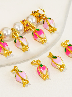 14K包金保色滴油珐琅莲花吊坠手工手链项链饰品配件材料