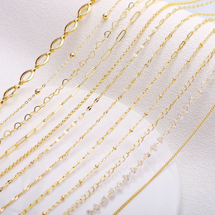 14K包金链条圆O字链手工diy配件手链项链饰品调节镀金珍珠延长链