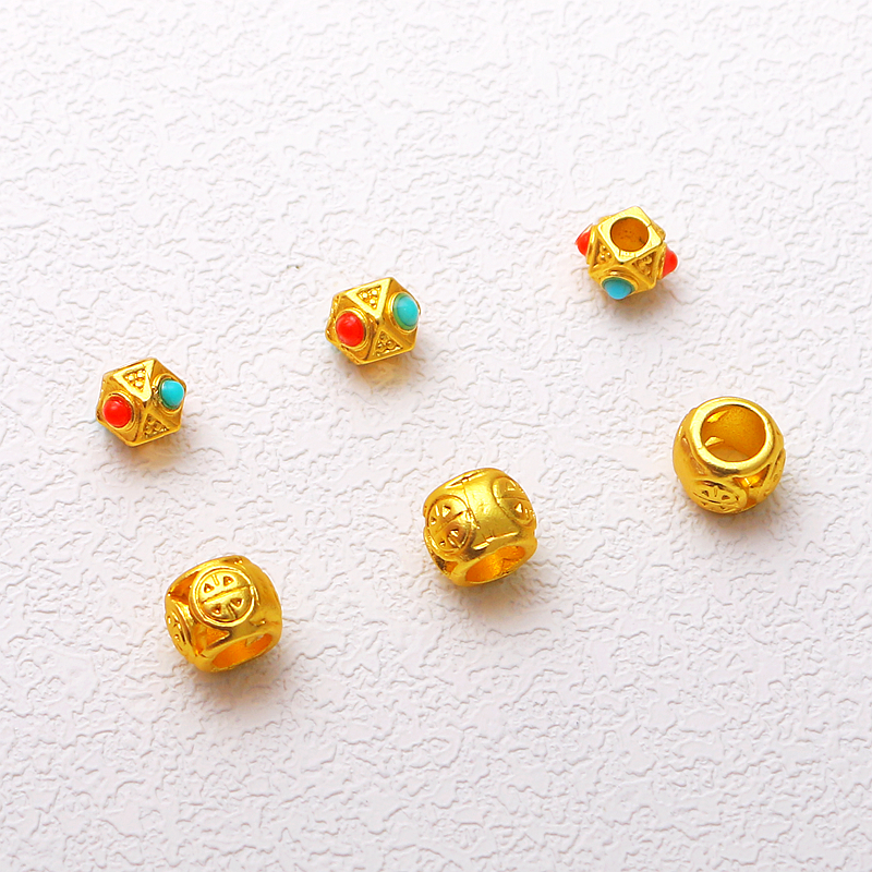 绿松蜻蜓铜镀串珠配件古法沙金