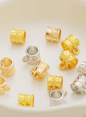 14K包金保色杯状隔珠带吊圈大孔桶珠项链手链吊坠扣diy首饰品配件