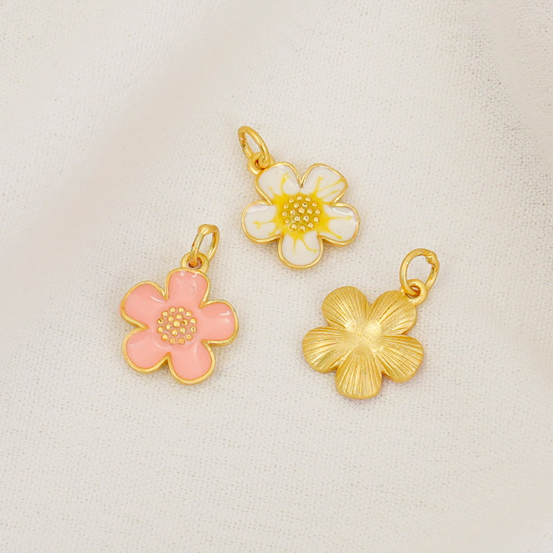 14K包金保色滴油珐琅花朵吊坠
