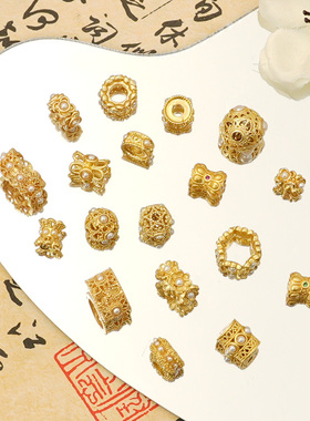 古法金配件镶锆贴贝双面花托大孔隔珠隔圈算盘珠手工DIY首饰饰品