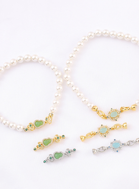 铜镀18K真金保色镶锆葫芦锆石双包扣diy手工手链项链耳饰品配件