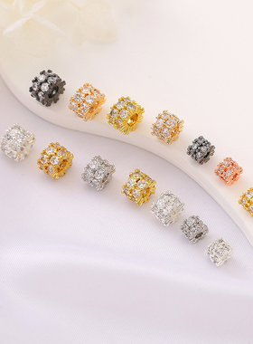 14k包金保色微镶锆石路路通桶珠隔珠吊坠diy手工手链项链材料配件